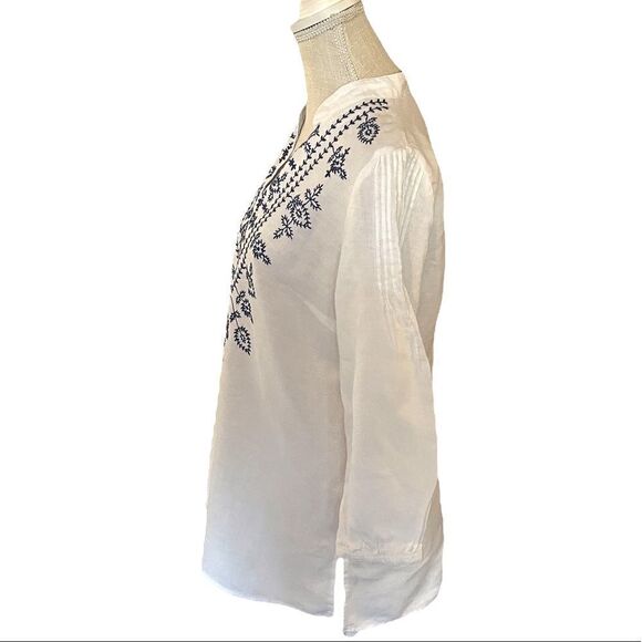 Saint Tropez West  100% Linen Boho Embroidered Top Size Medium - Picture 4 of 9